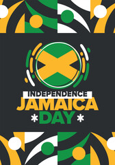 Jamaica Independence Day. Independence of Jamaica. Holiday, celebrated annual in August 6. Jamaica flag. Patriotic element. Poster, greeting card, banner and background. Vector illustration