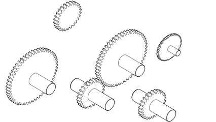 Line drawing show drawing showing a single stage spur and bull gear in isometric view