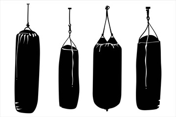 boxing elements silhouette set with fighter sports clothing and accessories