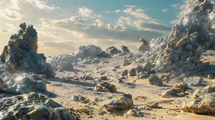 A rocky region with scenery comparable of green mars very detailed and realistic shape