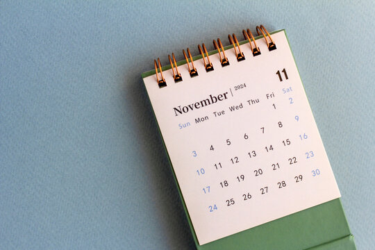 Hello November. Desk calendar for planning November 2024.