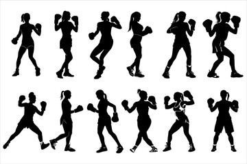 Obraz premium Women boxing Man silhouette Bundle , kickbox silhouette, boxing gloves silhouette, kickboxing silhouette,