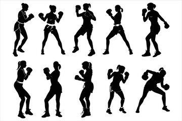 Women boxing Man silhouette Bundle , kickbox silhouette, boxing gloves silhouette, kickboxing silhouette,