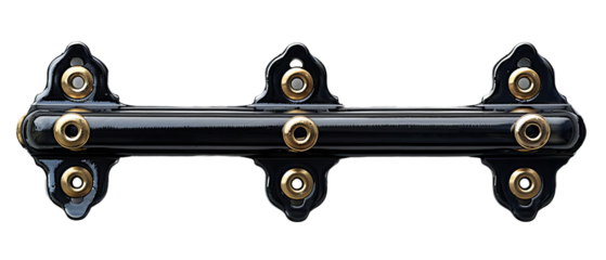 Industrial metal pipeline with multiple valves and fittings on a white background, showcasing precision engineering components.