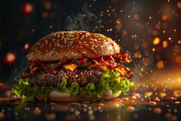 Front View Burger Realistic Photo