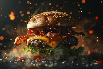 Front View Burger Realistic Photo