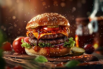 Front View Burger Realistic Photo