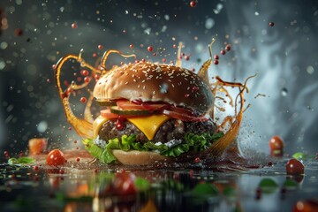 Front View Burger Realistic Photo