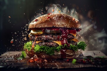 Front View Burger Realistic Photo
