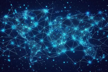 Obraz premium seamless pattern flat illustration style, world map world map internet technology connection Blue abstract glowing background, world map