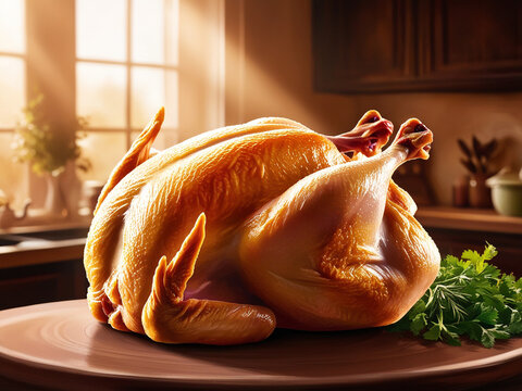 A broiler chicken with skin