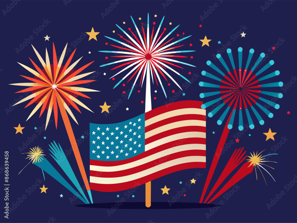 Poster fireworks exploding in the shape of the american flag