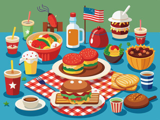 A table full of traditional American foods at a barbecue
