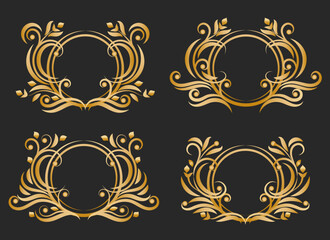 Ornate golden monogram circle frames