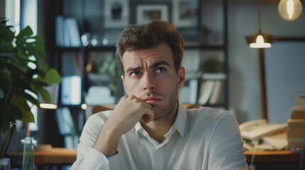 A man looking worried in a quiet office deeply contemplating job loss and unemployment while searching for practical solutions to financial problems