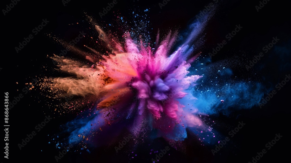 Poster colorful explosion of powder in mid-air against dark background. vibrant display of colors in motion