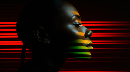 Dramatic silhouette portrait with neon backlighting