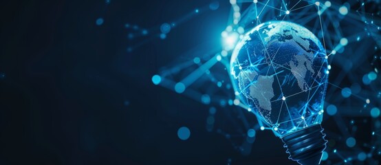 Obraz premium Illuminated Earth: Abstract Blue Light Bulb with Planet Earth Inside