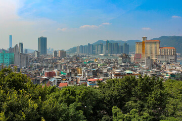 Macau city view, sunny day, blue sky