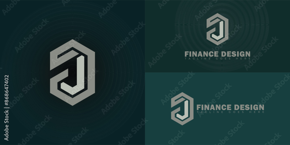 Poster abstract initial hexagon letters fd or df logo in grey color isolated on multiple background colors.