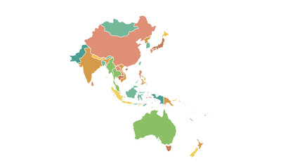 Asia map isolated modern colorful style. for website layouts, background, education, precise, customizable, Travel worldwide, map silhouette backdrop, earth geography, political, reports.  © K