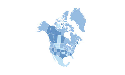 Map of north and central America isolated modern colorful style. for website layouts, background, education, precise, customizable, Travel worldwide, map silhouette backdrop, earth geography.