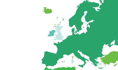 Europe map isolated modern colorful style. for website layouts, background, education, precise, customizable, Travel worldwide, map silhouette backdrop, earth geography, political, reports. 
