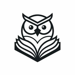 Owl book logo design line art vector icon line art illustration.
