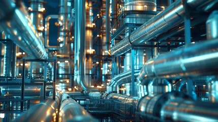 Fototapeta premium Industrial Pipeline and Petrochemical Processing: A Glimpse into the Dynamic World of Furnace Factories