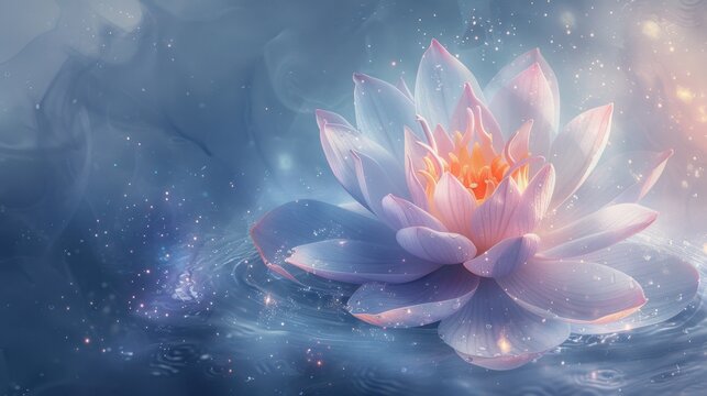 Cosmic Lotus with ethereal, otherworldly petals, set against a minimal, simple background, evoking the mysteries of the universe.
