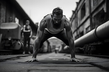 man stretching on all fours, man stretching his body