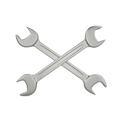 metal wrench metallic spanner crossed service 3d icon render illustration transparent PNG 