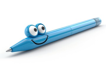 Blue pen cartoon character on white background, back to school. Generative AI