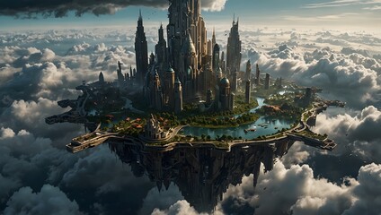 Fototapeta premium A world where humans live in floating cities among the clouds, never touching the ground below ai_generated