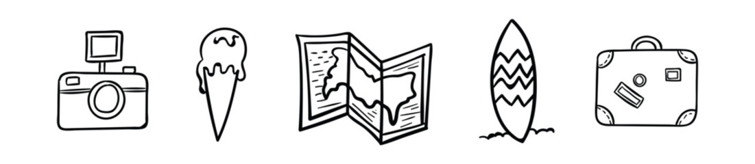 linear travel and tourism icons.  