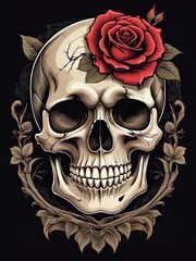 Obraz premium Detailed Design of a Skull Head Illustration Suitable for T-Shirt Designs or Mascot Logos. Skull head mascot artwork. Generative AI