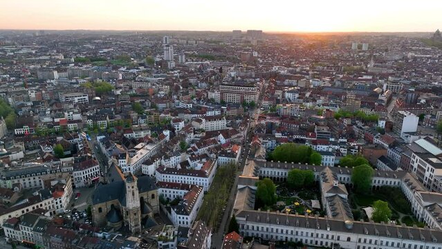 Aerial Shot of Brussels Skyline, Capital of Belgium. Popular tourist destination with ecliptic architecture. 4K. Europe
