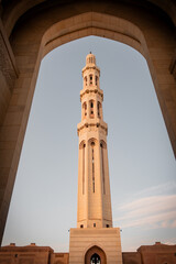 Obraz premium Minaret of Sultan Qabus Grand Mosque in Oman Country 