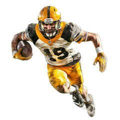 American Football Player , Dynamic Athletic Posture Capturing Motion.. Isolated on a Transparent Background. Cutout PNG.