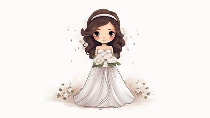 Illustration of In the ethereal atmosphere of their romantic wedding, the bride gracefully holds her bridal bouquet, radiating romance and enchantment throughout their joyous celebration.