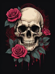 Detailed Design of a Skull Head Illustration Suitable for T-Shirt Designs or Mascot Logos. Skull head mascot artwork. Generative AI