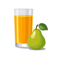 Full glass of yellow freshly squeezed pear juice. Isolated vector summer drink for flat design