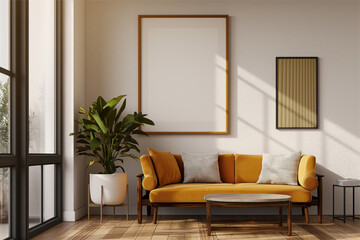 Frame mockup, ISO A paper size. Home Office wall poster mockup. Interior mockup with office background. Modern interior design.