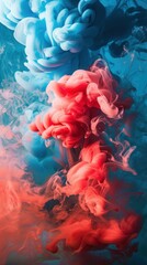 Fototapeta premium Red and blue ink clouds in water, abstract background