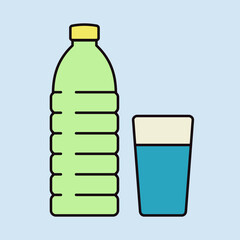 Glass and bottle of water vector icon