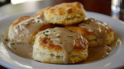Biscuits paired with gravy very detailed and realistic shape