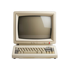 Old Classic Computer With Detailed Photo and Clipping Path. Retro Computing Device Clean . Cyber. Isolated on a Transparent Background. Cutout PNG.