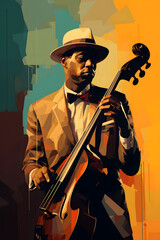 vintage style illustrated jazz musician, jazz musician illustration vintage style