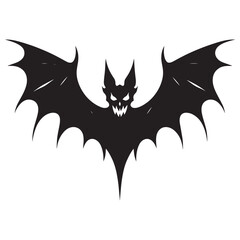 Scary halloween bat black silhouette isolated on white background