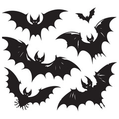 Scary halloween bat black silhouette isolated on white background